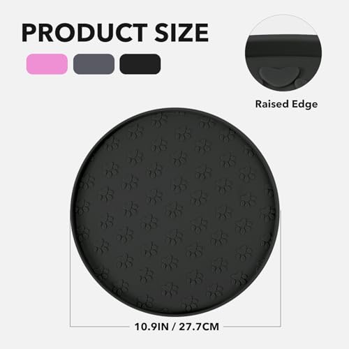Silicone Pet Food Mat - Waterproof Dog & Cat Feeding Mat with High Lip to Prevent Spills & Protect Floors, Black - color: Black