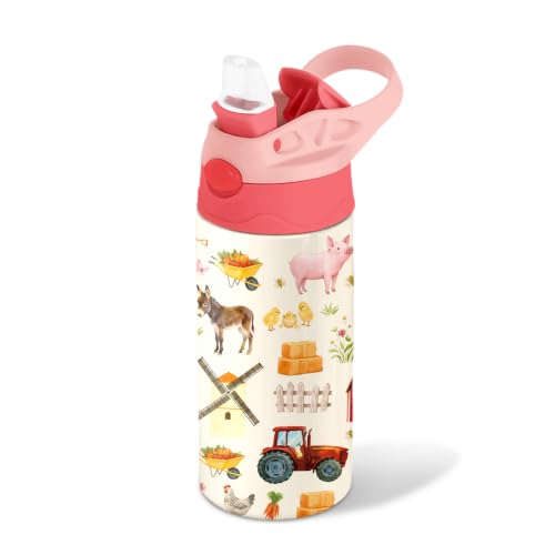 Farm 12 oz Water Bottle with Straw – Stainless Steel Vacuum Insulated Cup, Leakproof Pop-Up Spout, Reusable Travel Mug for Outdoor Sports - color: Farm1