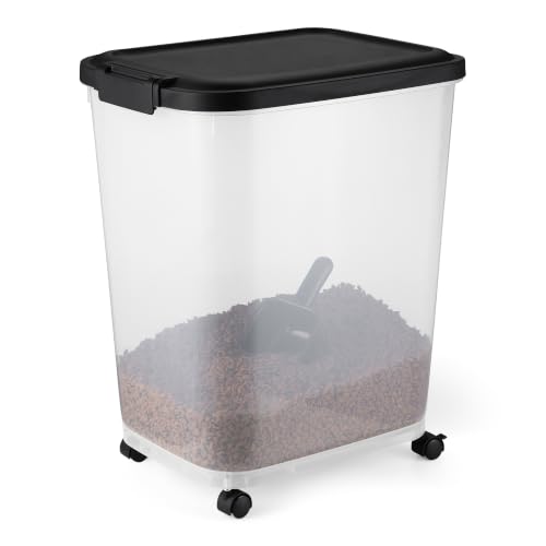 Amazon Basics Pet Food Storage Container with Rolling Wheels, BPA-Free, Detachable Scoop, 50lbs Capacity - size: 50lbs