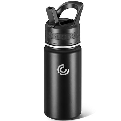 14 Oz Kids Water Bottle, Stainless Steel Water Bottle with Straws, Leak-Proof, BPA-Free, Insulated Water Bottles for School Boys & Girls|Black - color: Black