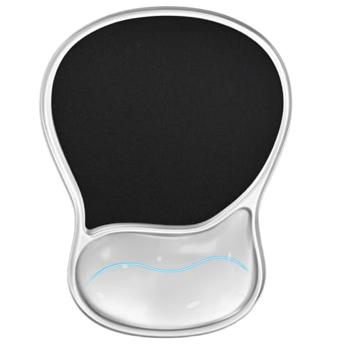 EooCoo Ergonomic Waterproof Mouse Pad with Gel Wrist Rest Support | Middle Concave Design for Natural Wrist Alignment, Non-Slip Base Mousepad, Carpal Tunnel Relief, Office Desk Accessories - color: Transparent Black