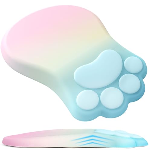 L-SPOUTTO Ergonomic Mouse Pad with Wrist Rest,Cute Cat Paw Mousepad Wrist Support,Comfortable Massage Design Computer Pain Relief Mouse Pad with Non-Slip PU Base for Desk Laptop Gaming,Rainbow - color: Rainbow