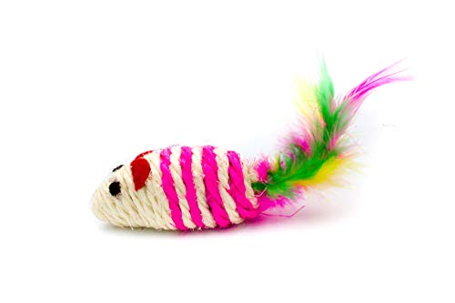 10 Sisal Mice with Rattle Sound, Interactive Catch Play Teaser Mouse Toy for Cats and Kittens, Made of Safe and Natural Sisal Hemp Material. Pack of 10 Mice