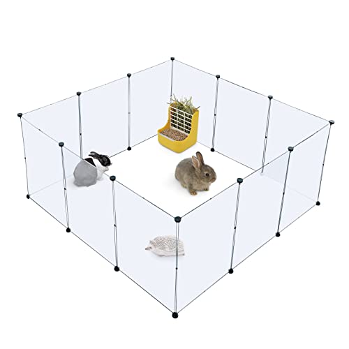 BRIAN & DANY Dog Playpen, Portable Plastic Pet Playpen, Clear Dog Play Pen Acrylic Rabbit Playpen Indoor, 12 Panels Puppy Fence and Guinea Pig for Small Animals- 28 X 20 Inch