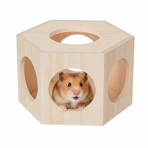 Dwarf Hamster Hideout – Versatile Wooden House for Small Animals, Gecko, Lizard & Rat Hideout, Smoothly Polished, Ideal for Bedroom or Granary