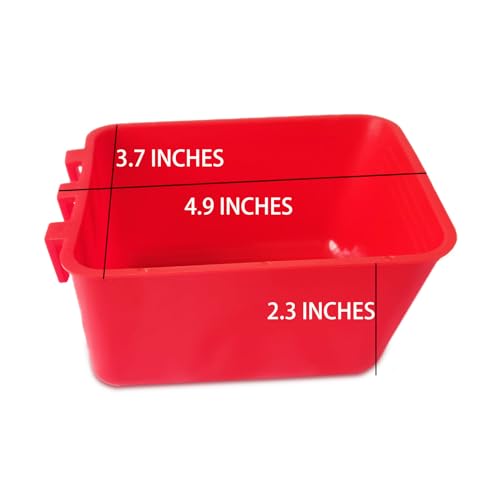 Pack of 10 Cage Cups Birds Feeders Seed Bowl Chicken Feeding Watering Dish Rabbit Water Food Hanging Wire Cages Box 8 oz Coop Cups for Pet Parrot Parakeet Game Fowl Poultry Pigeon - color: Red Square 10 packs 16oz