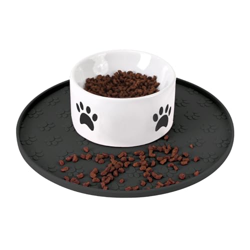 Silicone Pet Food Mat - Waterproof Dog & Cat Feeding Mat with High Lip to Prevent Spills & Protect Floors, Black - color: Black