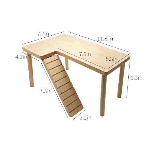 Natural Wood Hamster Platform, Hinge-Connected Ramp & Screw-Fixed Poles for Extra Stability, Chew-Safe Small Animal Loft for Cage Accessories, Gerbil, Mouse (Large-Sized) - size: large-sized