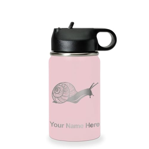 LaserGram Personalized Water Bottle, Snail, Stainless Steel Double Wall Vacuum Insulated with Flip Top Straw, Custom Engraved Gift (12oz / 335ml Pink) - color: Pink, size: 12 Ounces