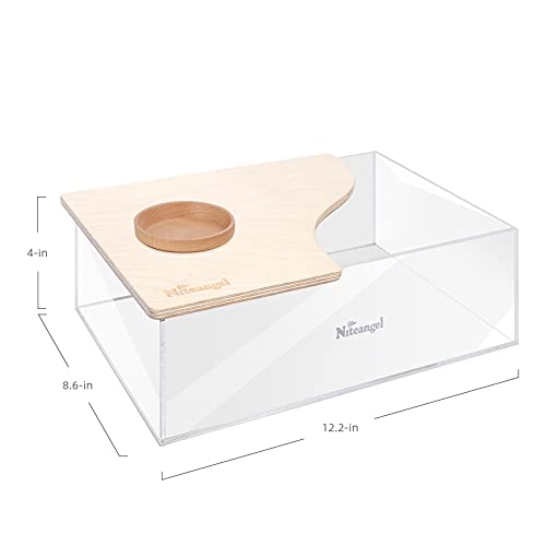 Niteangel Small Animal Sand-Bath Box: - Acrylic Critter's Sand Bath Shower Room & Digging Sand Container for Hamsters Mice Lemming Gerbils or Other Small Pets (Rectangle, Birch-Wood) | Acrylic Viewable Critter Sand Bath Shower Room & Digging Sand Containe