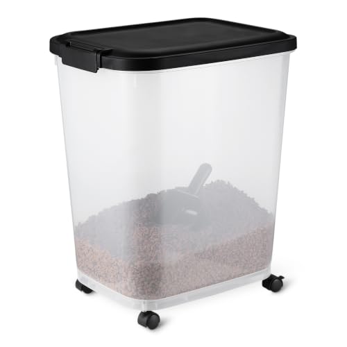 Amazon Basics Pet Food Storage Container with Wheels, BPA-Free, Detachable Scoop, 30lbs Capacity, Reliable Seal - size: 30lbs