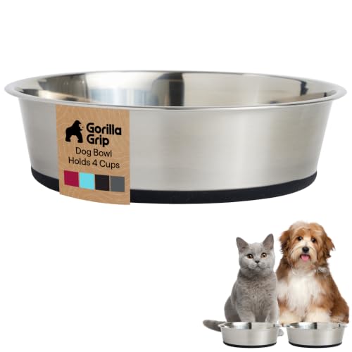 GORILLA GRIP Dog Bowl, Holds 4 Cups (32 fl oz), Food Grade 304 Stainless Steel Food and Water Bowl for Feeding Dogs and Cats, BPA Free Rubber Base, Easy Clean, Dishwasher Safe, Rust Resistant, Black - color: Black, size: 4 Cup (32 Oz)