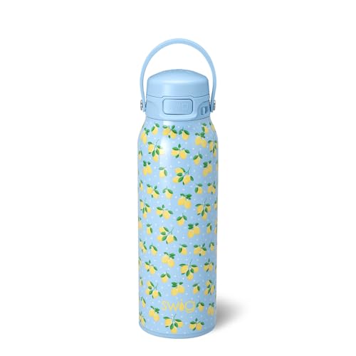 Swig Life 32oz EZ Fill Water Bottle with Straw Lid, Lemon Meringue | Leakproof Lid - Double Wall Insulated Stainless Steel - Lid, Straw & Lock - Cup Holder Friendly - Dishwasher Safe - color: Lemon Meringue, size: 32 Ounces