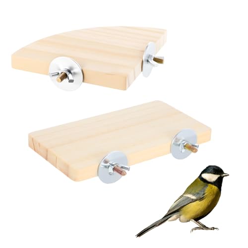 2PCS Bird Perch Platform Flat, Fan Shape and Rectangle Bird Cage Platform, 5.9 × 3.14 Inches Birds Perch Stand Platforms with Stainless Steel Washers for Cockatiel Rat Hamster Guinea Pig Conure