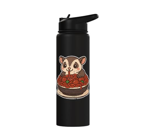 Cute Sugar Glider Spaghetti Pasta Stainless Steel Insulated Water Bottle - color: Black