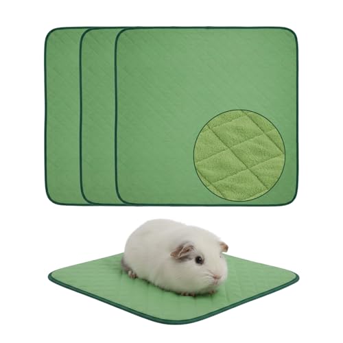 3 Pack Guinea Pig Pad 12" x 12", Washable Fleece Cage Liner, Green | Soft fleece surface. 4-layer absorbent protection. Waterproof TPU & anti-slip bottom. Washable and reusable pee pad