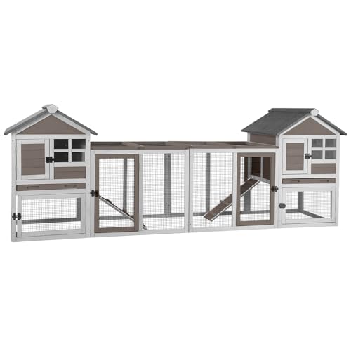 Aivituvin Large Rabbit Hutch Indoor Bunny Cage Outdoor with Run Chicken Coop Guinea Pig House with Waterproof Asphalt Roof,No Leakage Pull Out Tray (103.2" L x 25.2" W x 36.2" H,Brown-2 Sets) - color: Brown, size: 103.2" - 2 Sets