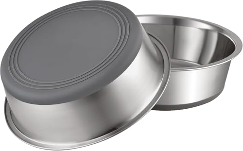 Nonslip Stainless Steel Dog Bowls, 5.7 US Cup, 2 Count | No slide silicone bottom, Dishwasher safe, Easy to clean, Stackable design - size: 5.7 Cup