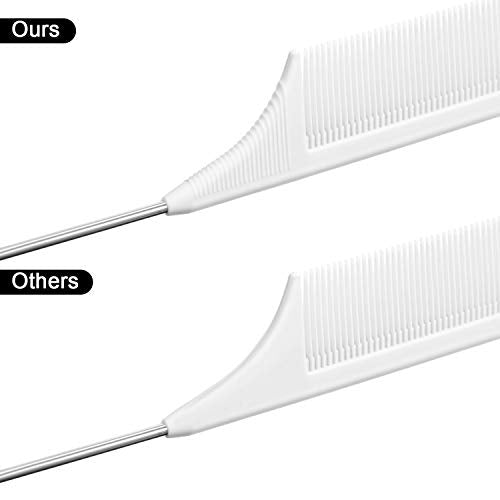 Leinuosen 3 Pack Rat Tail Comb Carbon Fiber,White | Steel Pin Tail for Sectioning, Heat Resistant Teasing, Pick Comb for Women Wig Styling, Fishtail Design for Salon Updos - color: White