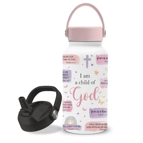 Christian Gifts for Women, 25oz Child of God Water Bottle with Straw Lid & Direct-drink Lid - God Insulated Water Bottles, BPA-free Leakproof Sports Waters Bottle for Daily School, Christ Gift Cup - color: Purple Christ