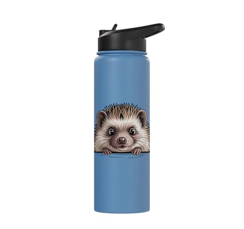 Hedgehog Cute Peeking Spiky Animal Lover Stainless Steel Insulated Water Bottle - color: Light Blue