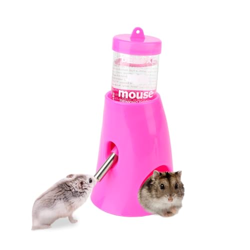 Hypeety Hamster Water Bottle with Hide Base No-Drip Water Dispenser, Pink | Leak-proof stainless steel nozzle, 2-in-1 with hideout , automatic feeder for hamsters/gerbils/mice, 2.71 fl oz/80ml, pink - color: Pink