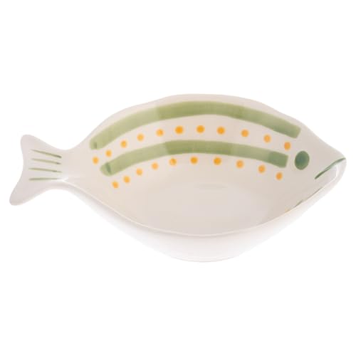 Karma, Ceramic Hand Painted Snack Dish, Fish Shaped Small Bowls, Cute Small Dip Bowl Saucer Appetizer Plate, Green - color: Green