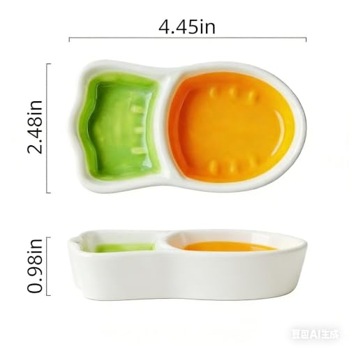 4 Pcs Cute Divided Ceramic Food Bowl and Food Scoop, 2 Chew Toy for Teeth, for Dwarf Syrian Hamsters Gerbils Mouse Degus or Other Similar-Sized Small Pets