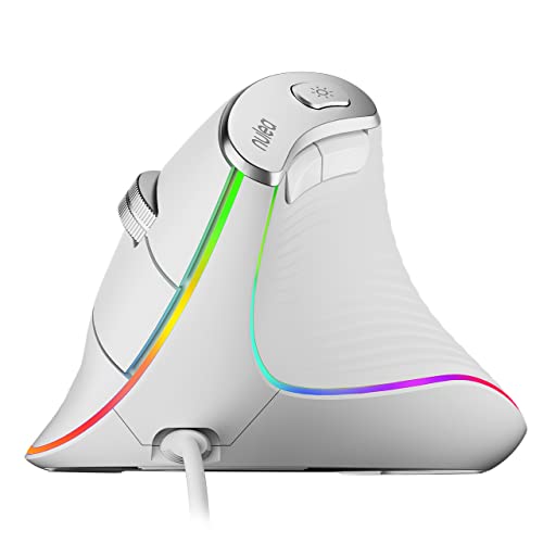 Nulea M504 Wired Vertical Mouse, USB Ergonomic Optical Mouse with 4 Adjustable DPI, 11 RGB Backlight Modes, Compatible for Laptop, PC, Desktop, Mac, White - color: C-White