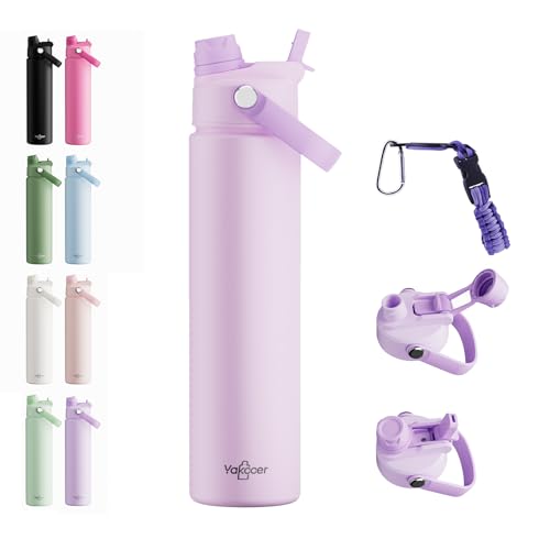 26oz Insulated Water Bottle with 2-in-1 Straw & Spout Lid,Light Purple | 18/8 Stainless Steel Vacuum Flask, Keeps Cold 24H. Leakproof Sports Tumbler with Braided Carry Strap for Gym & Travel - color: Light Purple, size: 26 Ounces