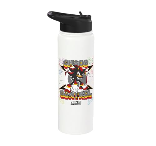 Sonic the Hedgehog - Shadow the Hedgehog "Chaos Control" Stainless Steel Insulated Water Bottle - color: White