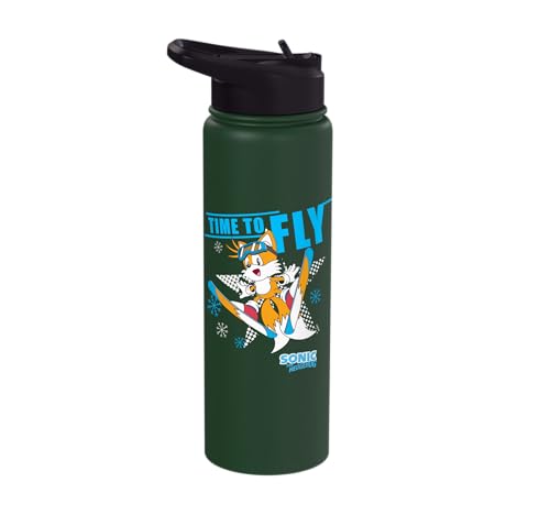 Sonic the Hedgehog - Ski Flying Tails Stainless Steel Insulated Water Bottle - color: Dark Green