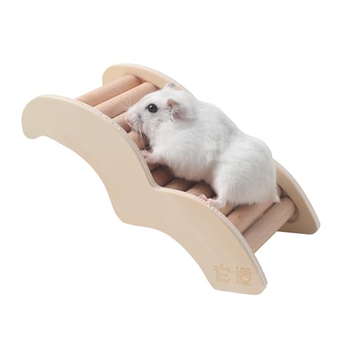 Natural Wooden Hamster Ladder Bridge Climbing Toy for Syrian & Dwarf Hamsters, Gerbils, Mice, and Small Animals Cage Decor and Accessories (Small-6.22") - size: Curved 6.2" x 3.5"