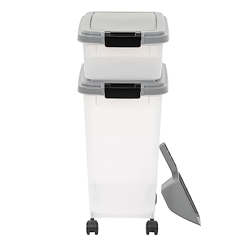 Amazon Basics 3-Piece Airtight Pet Food Storage Container Combo with Scoop, BPA Free, Removable Wheels, 33 QT + 12 QT - size: 45 QT (33 QT + 12 QT)