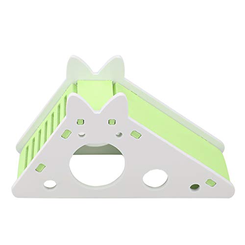 Colorful Pet Hamster House with Stair and Slides Odorless Wooden Home DIY Hideout Exercise Toys Living for Squirrels Gerbils Hamsters Golden Bears Small Animals (Green) Bedding - color: Green