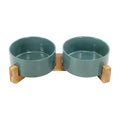 SPUNKYJUNKY Ceramic Dog and Cat Bowl Set with Wooden Stand, Modern Cute Weighted Food Water Set for Small Size Dogs (13.5OZ) & Medium Sized Dogs (28.7OZ) & Cats (3.6 Cups, 2 × Light Green) - color: Light Green × 2, size: 3.6 cups
