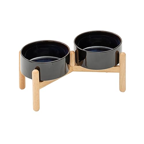 Havniva Elevated Dog Bowls Ceramic Dog Bowls with Stand, Dog Food Bowl | 6.1” Raised Dog Bowls with Non-Slip Wood Stand, Dog Food and Water Bowl Set, Double Dog Feeding Bowls for Small & Medium Dogs - color: 2 Bowls+Stand - Starry Sky, size: 6.1inch