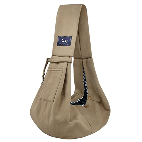 Dog and Cat Sling Carrier - Hands Free Reversible Pet Papoose Bag - Soft Pouch and Tote Design - Suitable for Puppy, Small Dogs Cats Outdoor Travel(Khaki, Unadjustable Strap) - color: Khaki