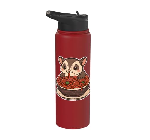 Cute Sugar Glider Spaghetti Pasta Stainless Steel Insulated Water Bottle - color: Red