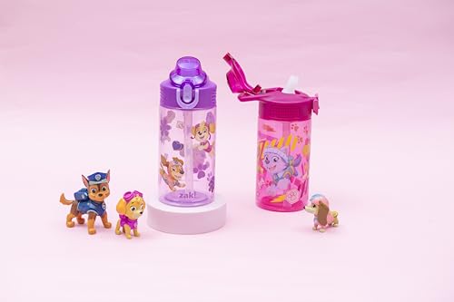 Zak Designs PAW Patrol Sage 16oz Leak-Proof Straw Kids Water Bottle, 2-Pack | BPA Free Durable Plastic, Cupholder Friendly, Dishwasher Safe, Easy to Clean, Lid Lock, Handle, For School, Home, Travel - color: PAW Patrol (Skye & Friends)