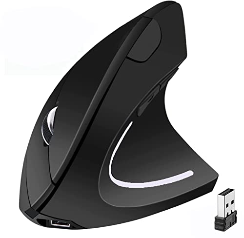 Ergonomic Mouse, High Precision Vertical Wireless Mouse, Rechargeable 2.4GHz Optical Vertical Mice, 3 Adjustable DPI 800/1200/1600 DPI, for Laptop, PC, Computer etc, Specially for Right-handers - color: Black - Right hand - rechargeable