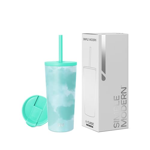 Simple Modern Iced Coffee Tumbler, Insulated | 24oz | Tie Dye | Reusable Stainless Steel Cup, Travel Mug, Water Bottle with Straw | Cupholder Friendly & Spill Resistant, Ocean Tide - color: Pattern: Ocean Tide, size: 20 Ounces