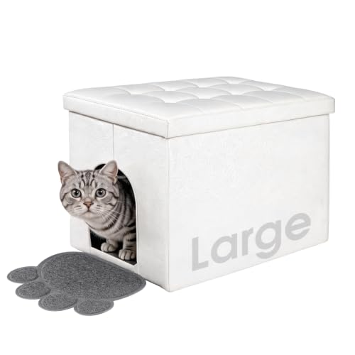 MEEXPAWS Cat Litter Box Enclosure Furniture Odor Control, Large | L Hidden Cat Litter Box Bench Ottoman, Cabinet Dog Proof, Waterproof Inside, Easy Clean, Easy Assembly, White - color: White, size: L 25.6'' x 17.7'' x 17.7''
