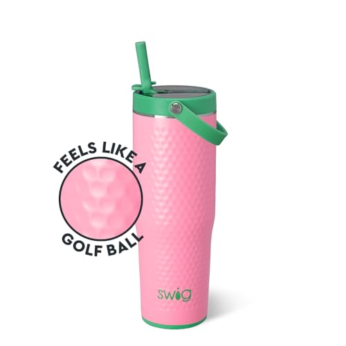 Swig Life 30oz Leakproof To-Go Tumbler with Handle, Azalea Golf Ball | Leakproof Lid - Triple Insulated Stainless Steel - Handle & Straw Included - Cup Holder Friendly - Dishwasher Safe - color: Azalea Golf Ball