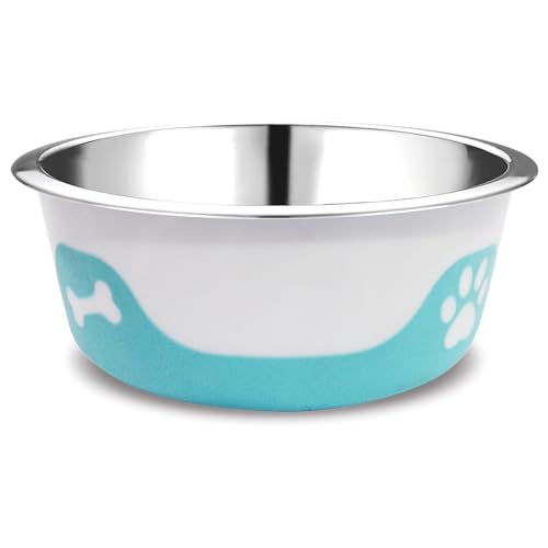 Thermocool Insulated Stainless Steel Pet Bowl - 16 Oz (Medium) Non-Slip Feeding Dish Reduces Sliding & Spills, Keeps Water Cold & Food Warm, Dishwasher Safe (Light Blue) - color: Lt. Blue, size: Med 16 Oz