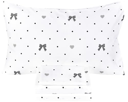 Scientific Sleep Lace Bow Bowknot Black Dot 100% Cotton 4 Pcs Full Bed Sheet Set Kids Boys Girls Teens, Flat Sheet & Fitted Sheet & Pillowcase Kids Bedding Set (Bow, Full) - color: Bow, size: Full
