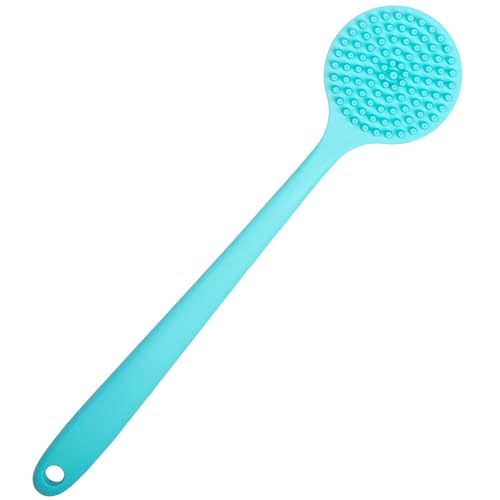 DNC Silicone Back Scrubber for Shower, Soft Bath Body Brush with Long Handle (Blue) - color: Blue