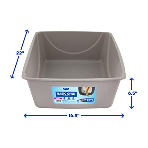 Petmate Open Cat Litter Box, Extra Large Nonstick Pan Durable Standard Litter Box, Mouse Grey Great for Small & Large Cats Easy to Clean, Made in USA | Made in USA, easy to clean standard tray for small and big felines, smooth surface releases clumps, sim