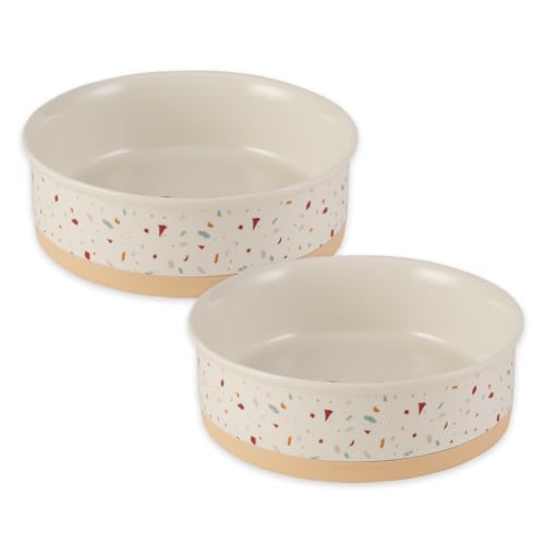 Bone Dry Ceramic Food Bowls, Non-Slip & Dishwasher Safe, Large Set, 7.5x2.4 Terrazzo - color: Terrazzo, size: Large Set, 7.5x2.4"