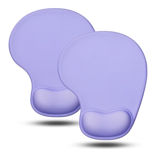 JIKIOU Ergonomic Mouse Pad with Gel Wrist Rest 2Pack, Portable Small Purple | Upgraded-Prevent Gel Leakage, Ergonomic Design for Pain Relief, Cooling Gel filled, Smooth Lycra Surface, Non-Slip PU Base - color: 09Purple